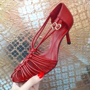 Zara Nwt Red Strappy Fisherman Style Women's Heels